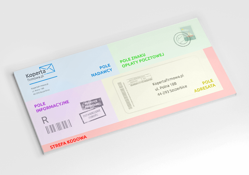 Projekt koperty firmowej z podziałem na pola